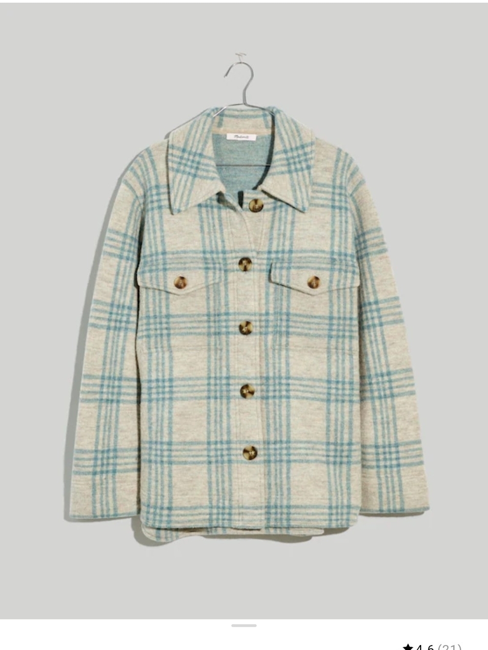 Madewell Merino Wool Blue Grey Plaid Button-Up Shirt-Jacket Sz S